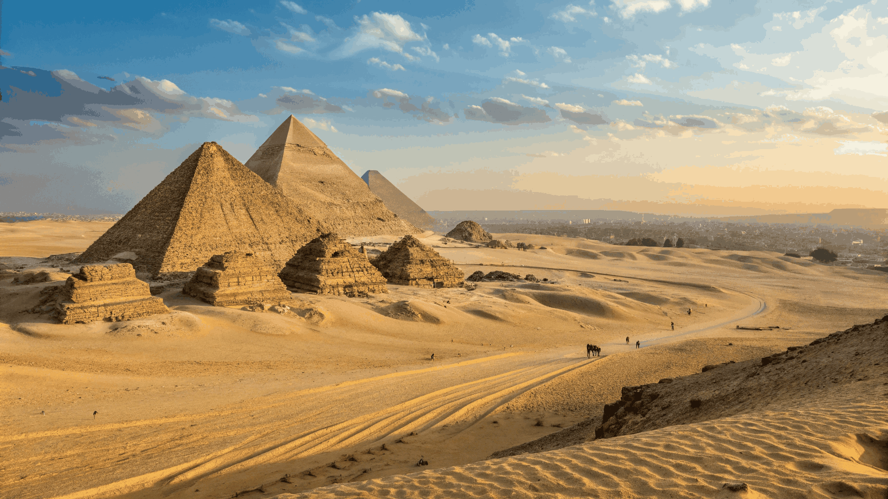 Panoramic view of ancient Egyptian monuments and temples
