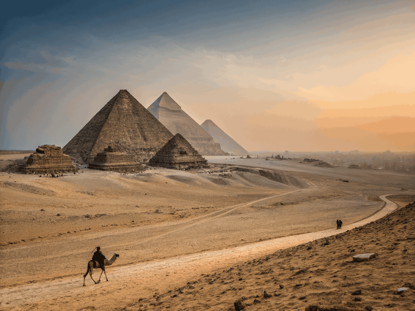 Great Pyramids of Giza with clear desert sky