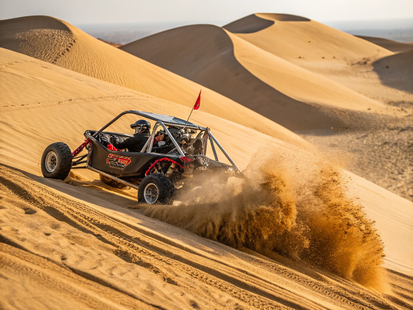 High-performance dune buggy driving across desert sands