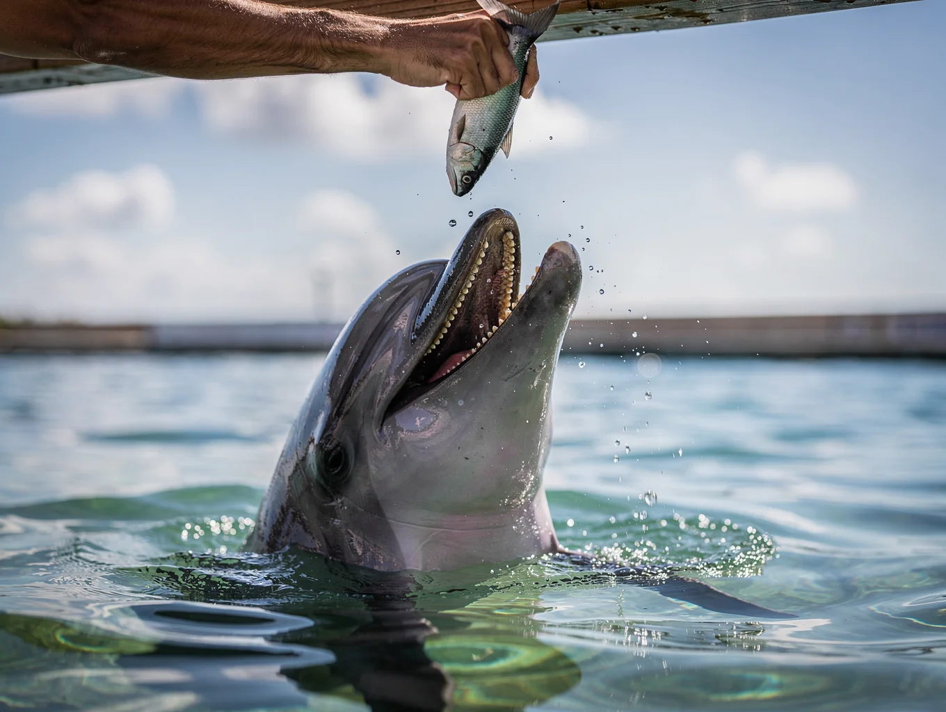 Dolphin leaping out of water during performance