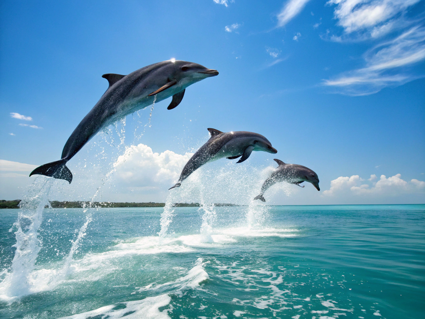 Dolphin swimming alongside trainers in clear pool