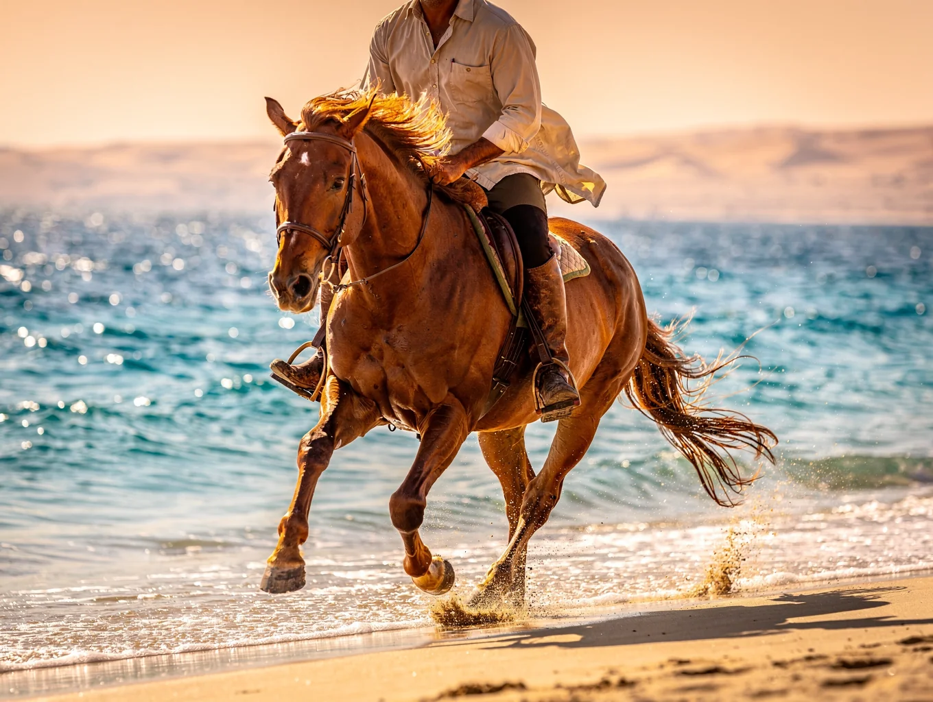 Horseback riding on the Red Sea beach and desert shore in Hurghada