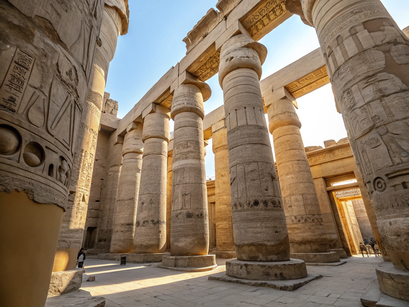 Ancient stone pillars inside Karnak Temple in Luxor