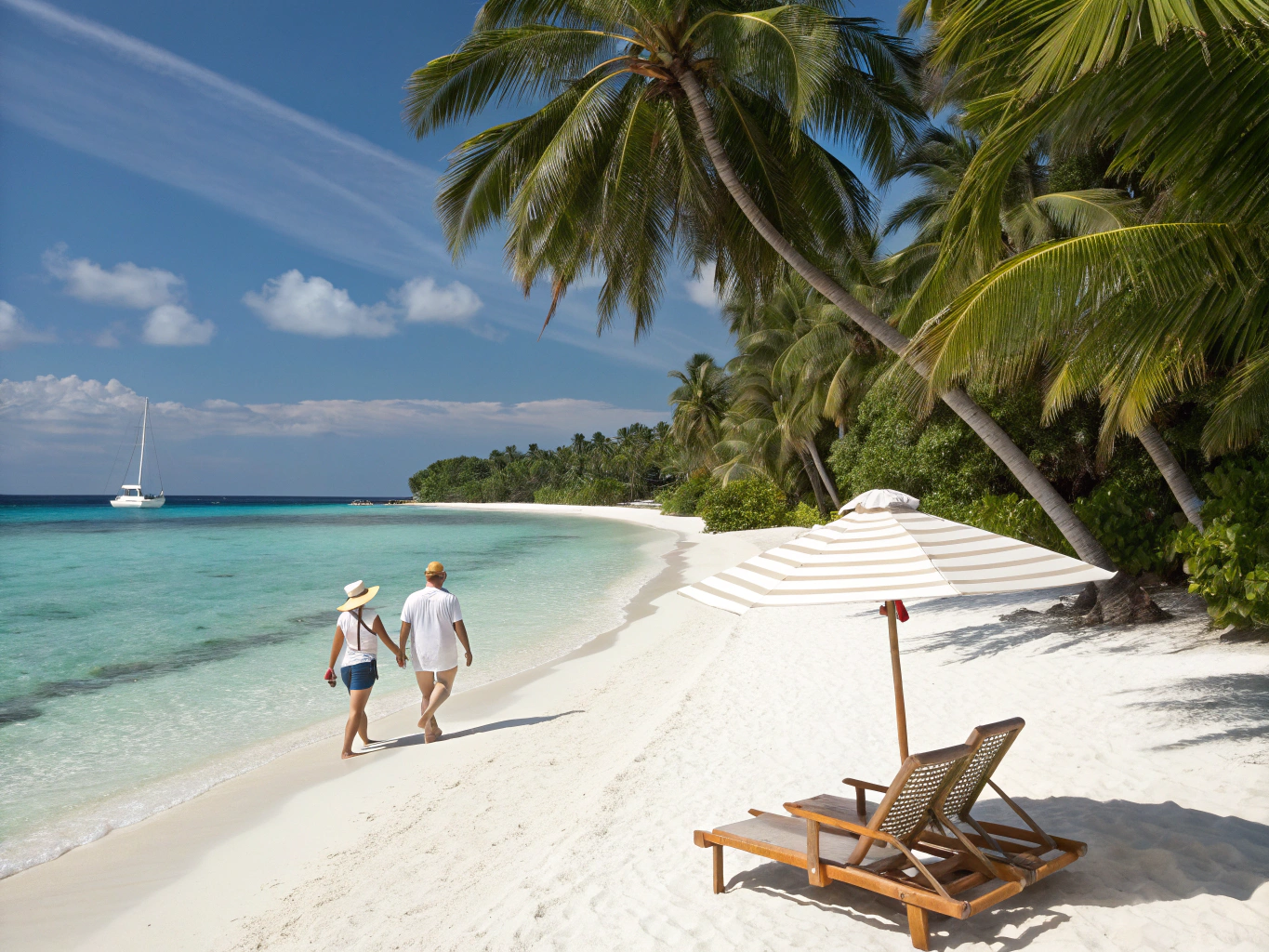 Sandy beach and parasols on Paradise Island Giftun