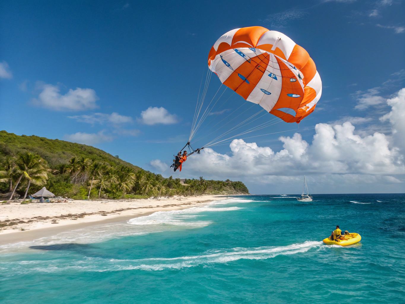 Parasail parachute gliding over the Red Sea coastline