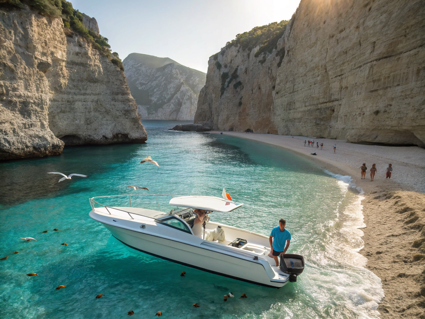 Modern private speedboat cruising fast on Red Sea blue waters