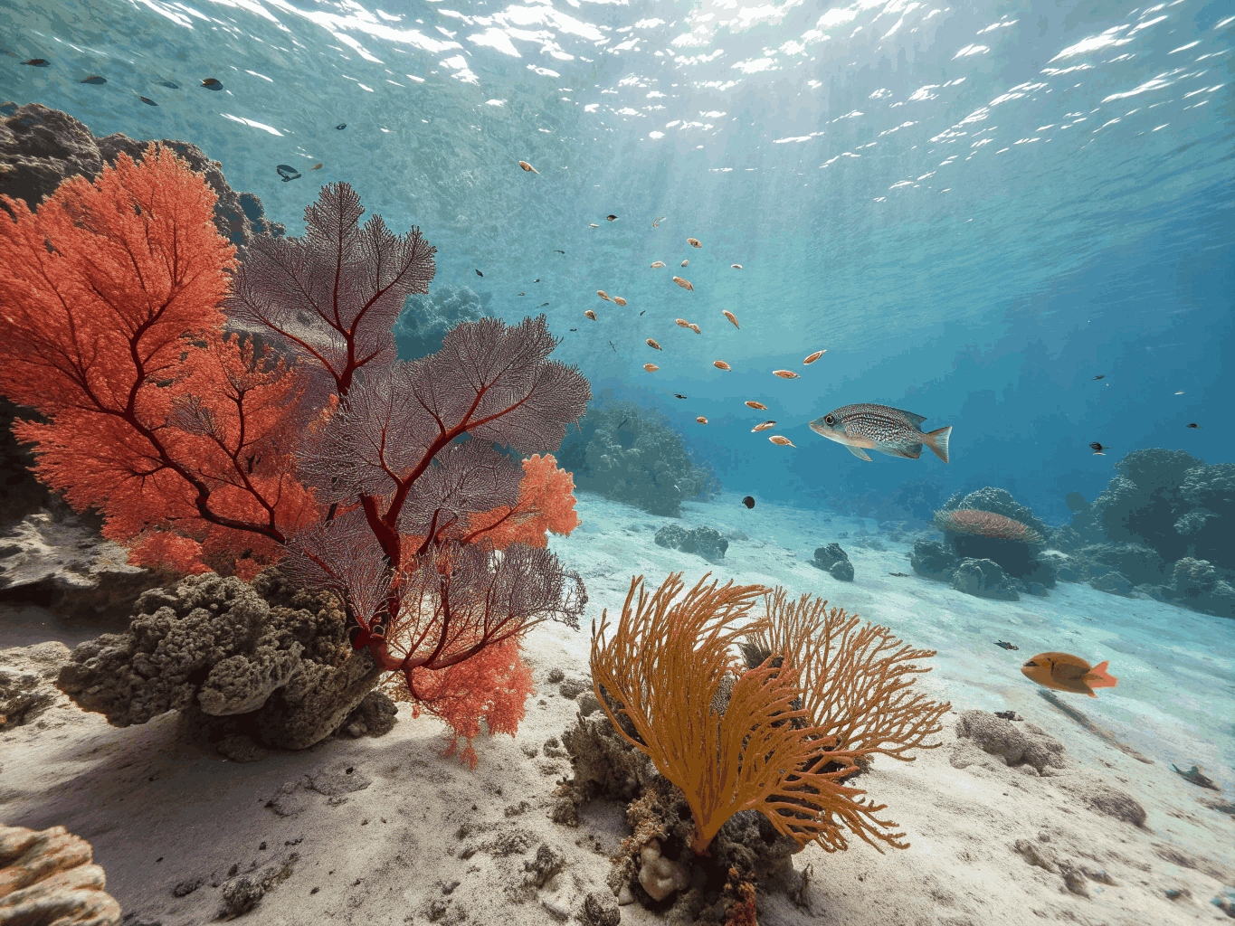 Semi submarine viewing window underwater in the Red Sea